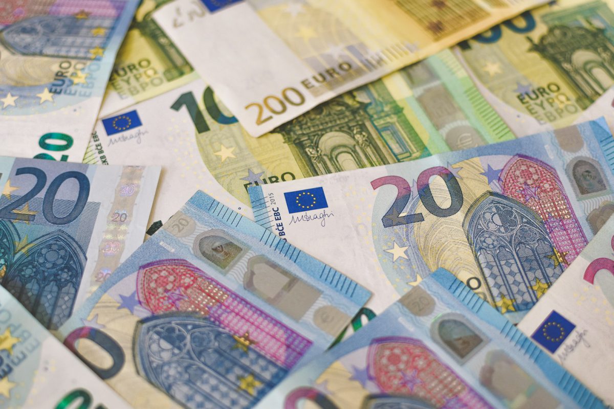 Illustrative stock photograph of euro banknotes.